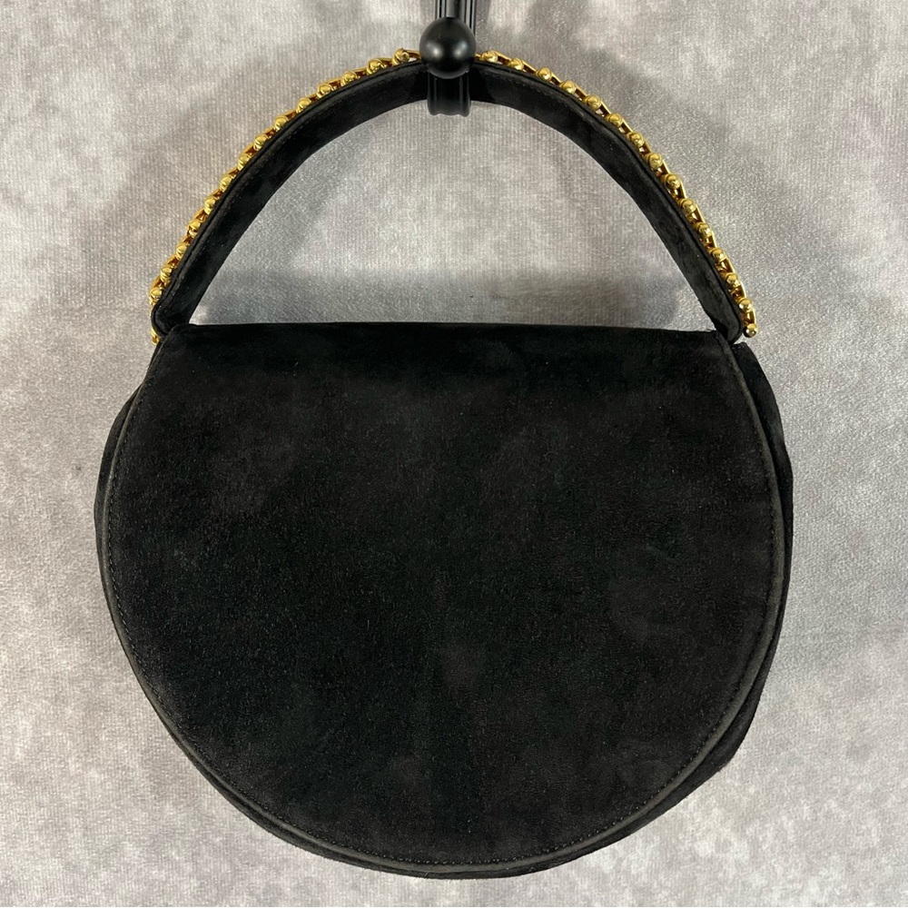Pam Italian Hand Bag Black Velvet Gold Metal Accent Handle Evening Small Purse - Picture 3 of 11